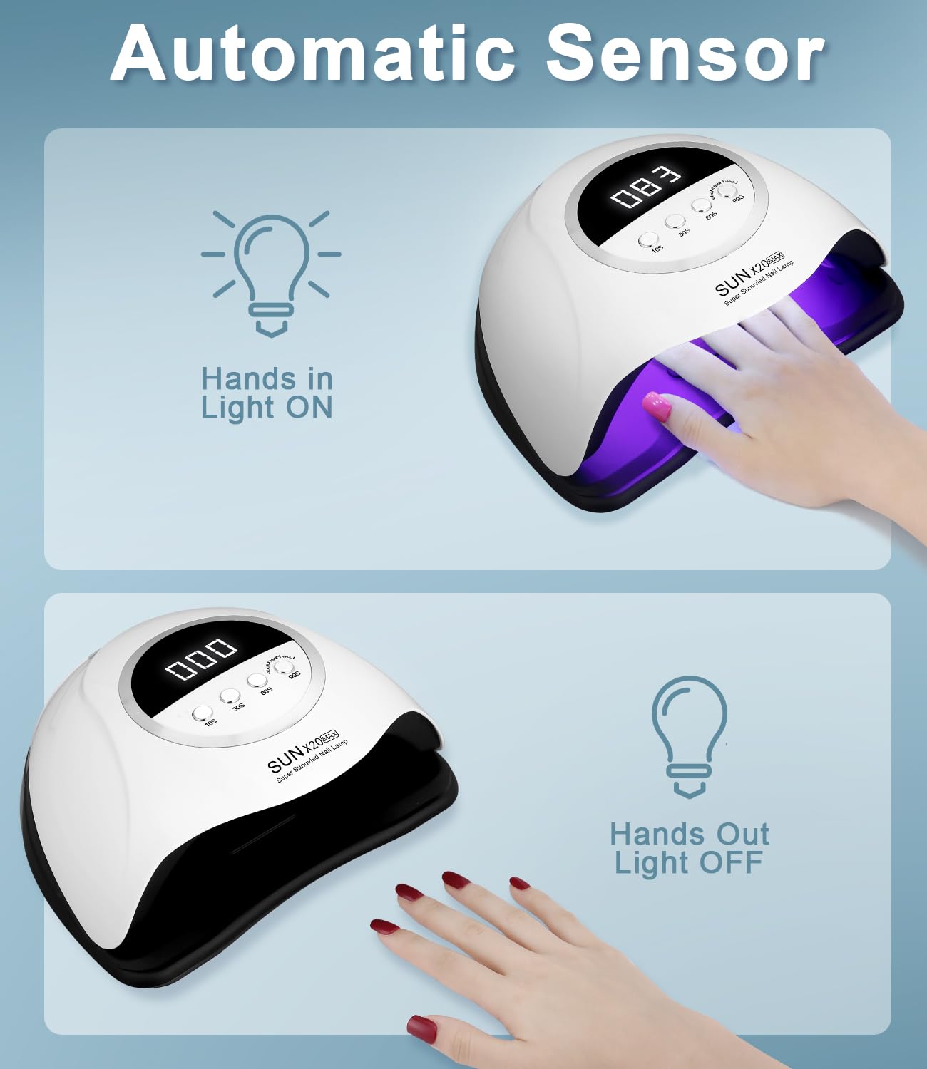 Lampe UV LED Ongles Gel, 320W Professionnel Sèche Automatique, 72 Lumières Séchage Rapide, Grand LCD Ecran, 4 Minuteries 10s/30s/60s/99s pour Vernis Semi Permanent