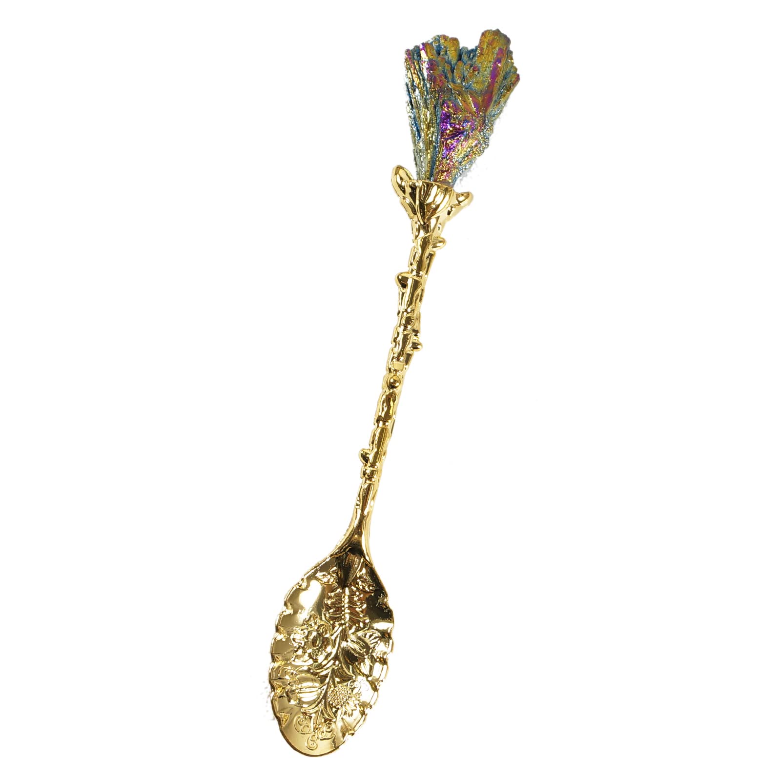 Soulnioi Vintage Carved Crystal Spoons Retro Decorative Coffee Stirring Spoons Dessert Spoons Ice Cream Spoon with Malachite Blue Flame Feather Head for Cafe Office Tableware -Gold