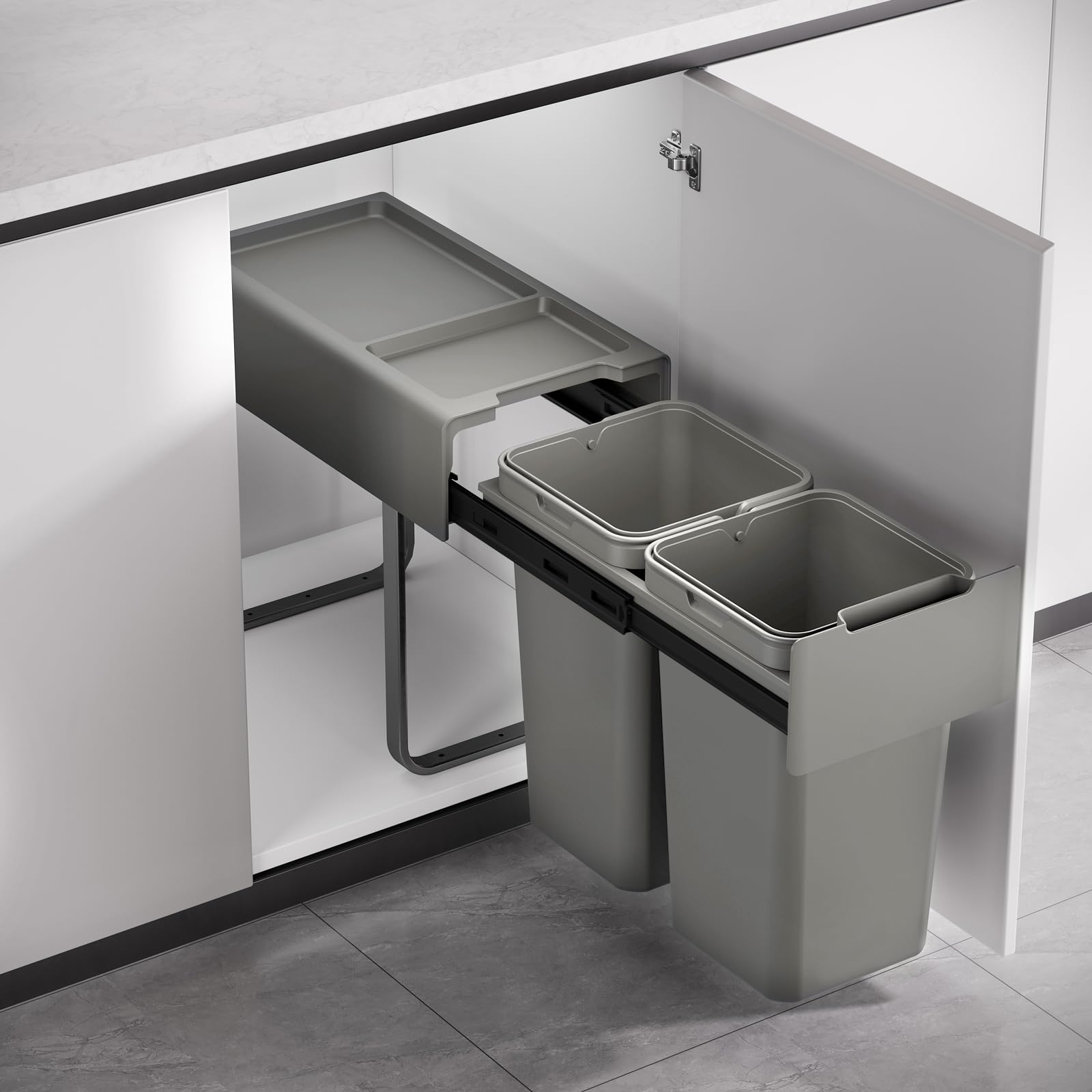 SVITA EM2x14 Einbaumülleimer 28L (2x14L) 2 Fächer mit Deckel Mülltrennsystem 2fach Küche Unterschrank Abfalleimer ausziehbar Grau
