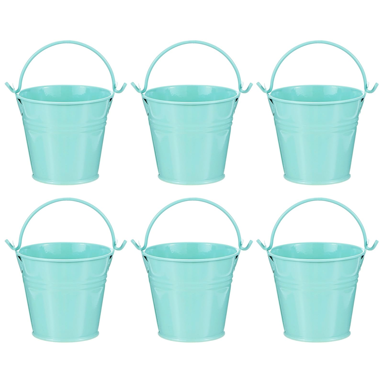 M METERXITY 6-Pack Small Metal Bucket with Handle, 2.8 x 2.4 Inch Iron Mini Buckets for Farmhouse Flower/Garden Planters/Decorative Table Centerpieces [Light Blue]