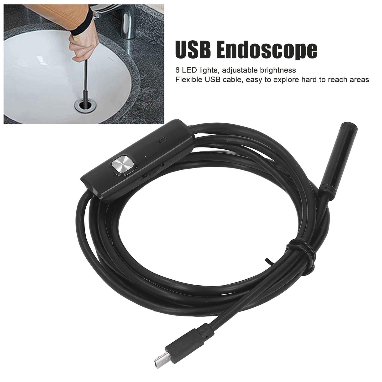 Endoskop Przemysłowy USB 7mm Endoskop z Kamerą do Rur IP67 Wodoodporna Inspekcja Boroskopowa Kamera Węża do Pomiaru Rur(1 Meter / 3.3ft)