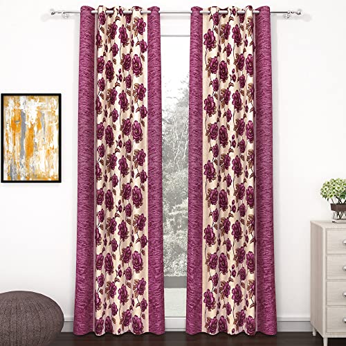 Image of Door Curtains 7 feet Long Set of 2 | Floral Design | Polyester, Light Filtering Curtains and Drapes | Curtains for Living Room | (118 x 215 cm, Pink & Cream) | Perfect for Home Decor