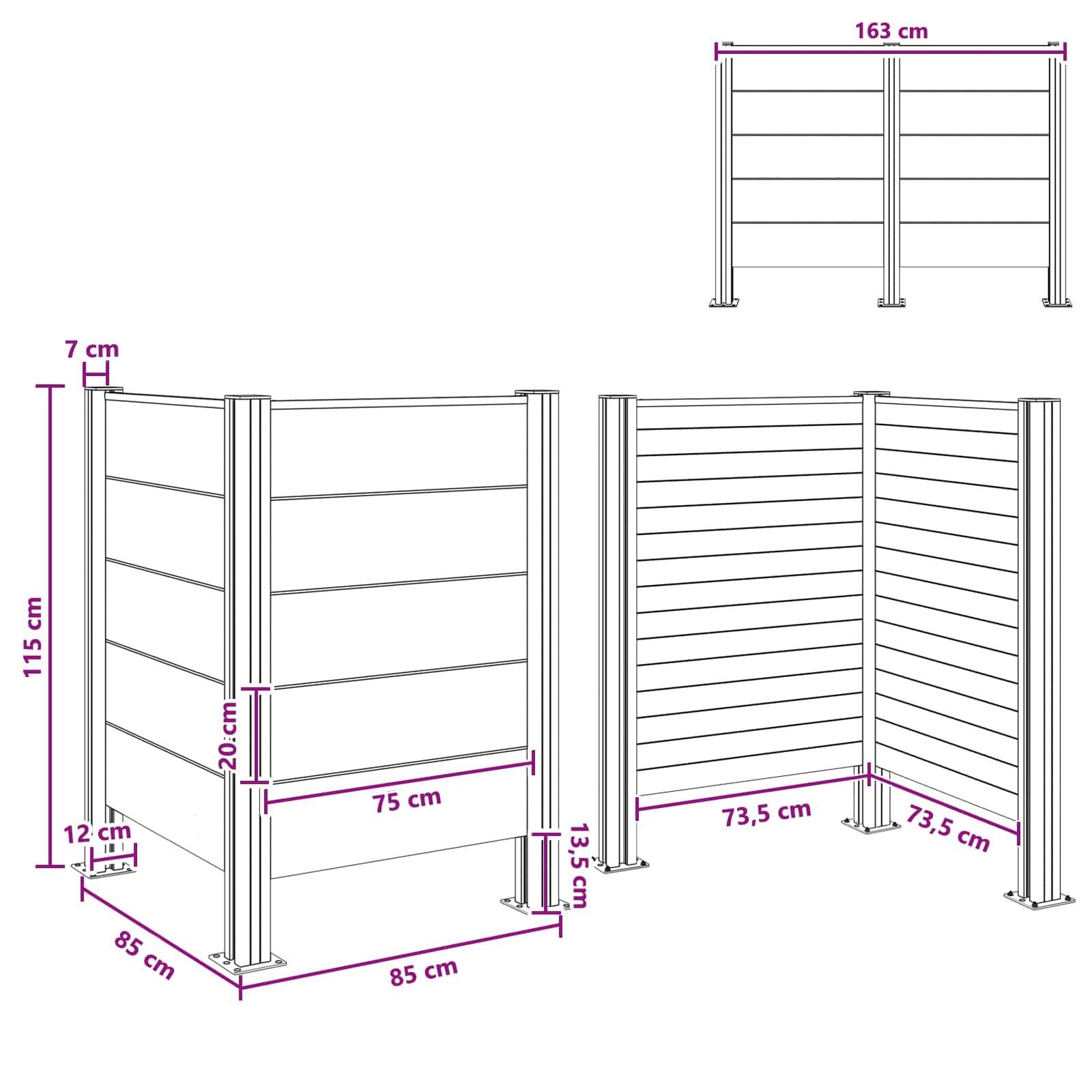 Mülltonnenzaun Braun 85 x 85 x 115 cm aus Aluminium und WPC, wetterfest, erweiterbar, stabile Mülltonnenbox für Garten, Vorgarten, Terrasse und Außenbereich