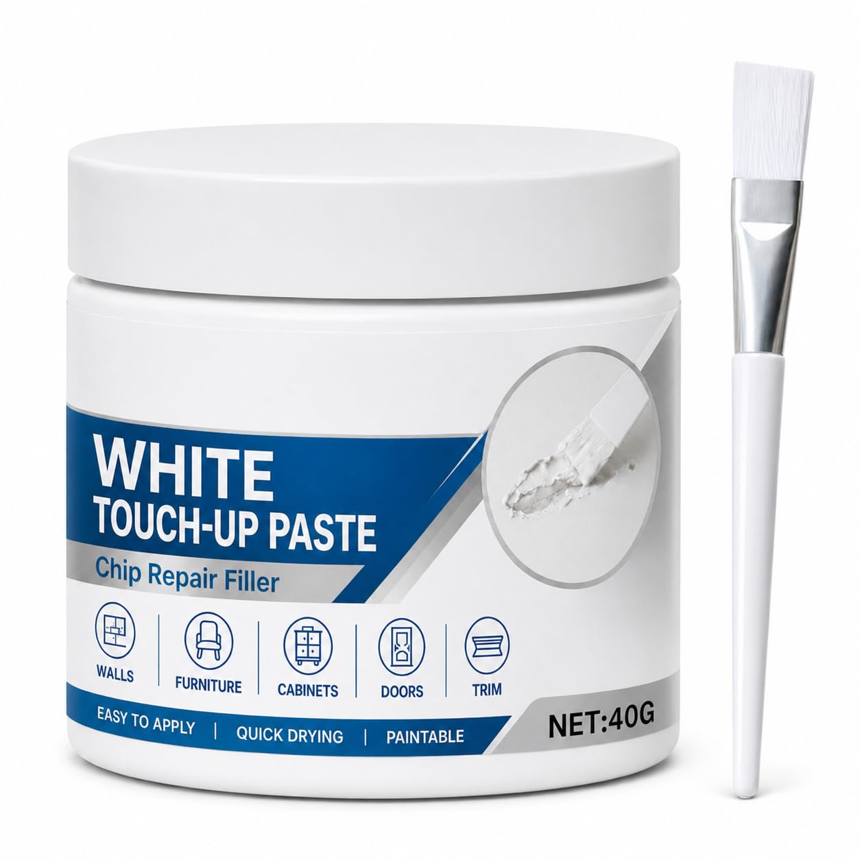 White Furniture Touch-Up Paste with Brush for Walls and Skirting, 40 g