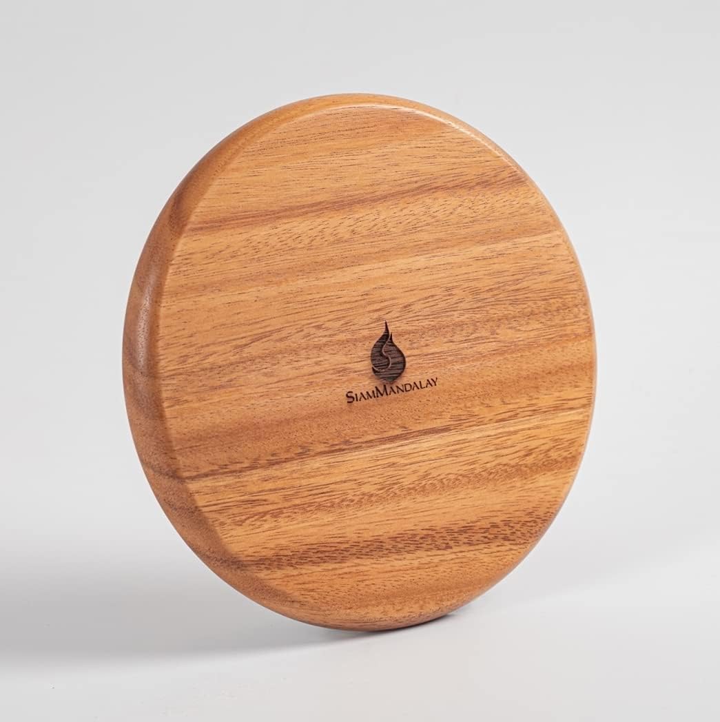 Gourmet Acacia Wood Charger Plates: Decorative Appetizer Serving Trays Set of 4 for Desert | Hand-crafted Solid Piece of Acacia Wood Plates | Perfect for Summer Outdoor Table Setting (8" x 8") - Image 3