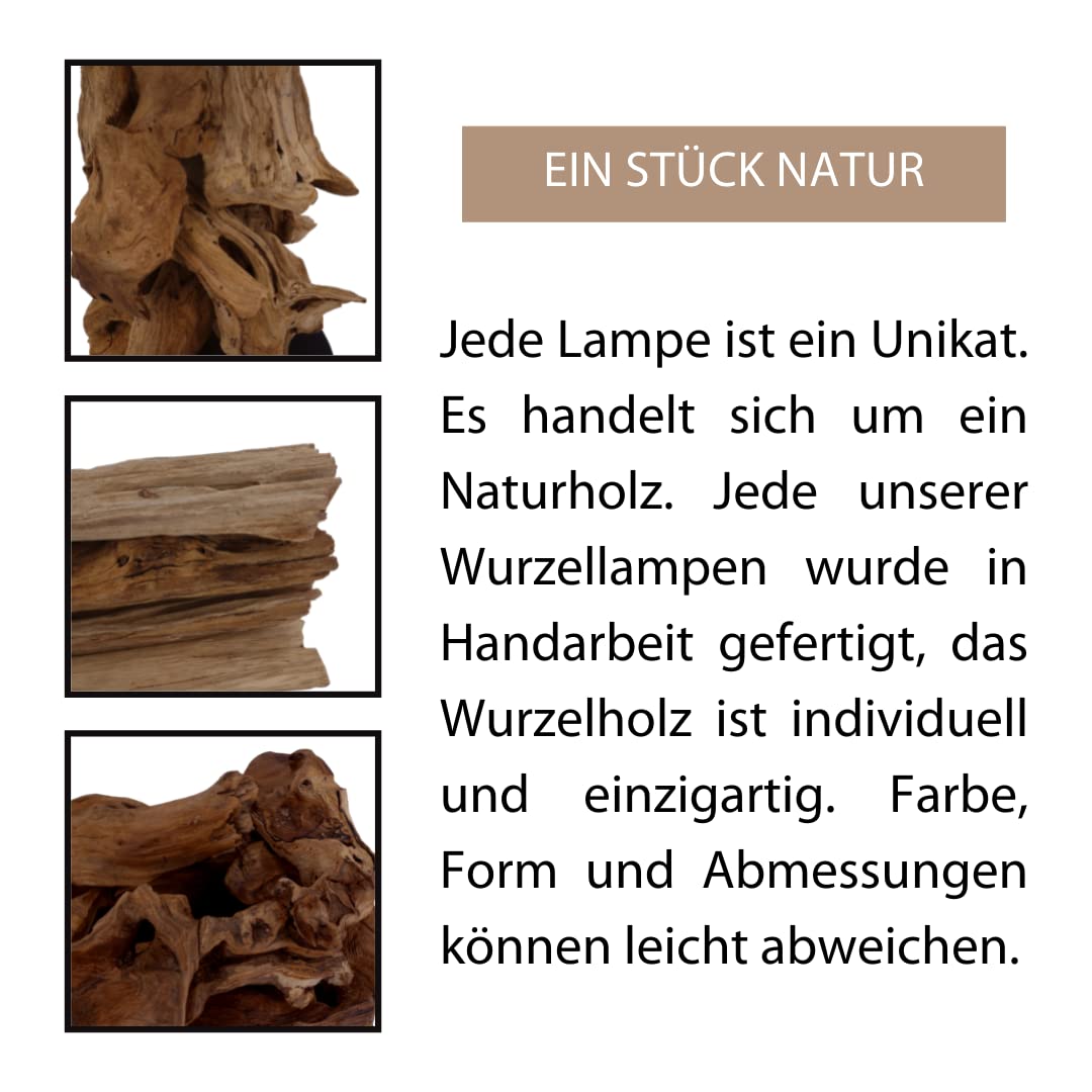 AquaOne Lámpara natural I de madera, lámpara de pie, lámpara de mesa de madera natural, rústica, decoración de muebles de madera, lámpara de pie, hecha a mano con raíz única, pantalla en negro (Tokio)