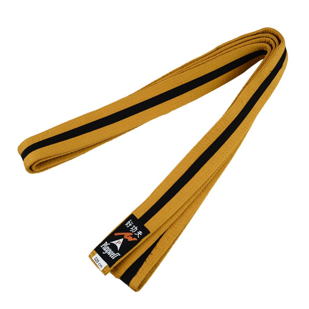 Playwell Martial Arts Satin Gold With Black Stripe Coloured Grading belt - New (250cm)