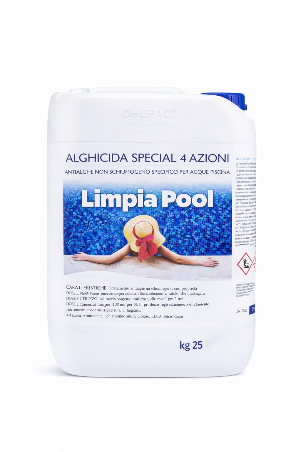 Antialghe Piscina 25 kg Sistemico Microincapsulato | Non Schiumogeno Termoresistente | Azzurrante Schiarente Fungicida per Tutti i Filtri, SPA e Idromassaggio