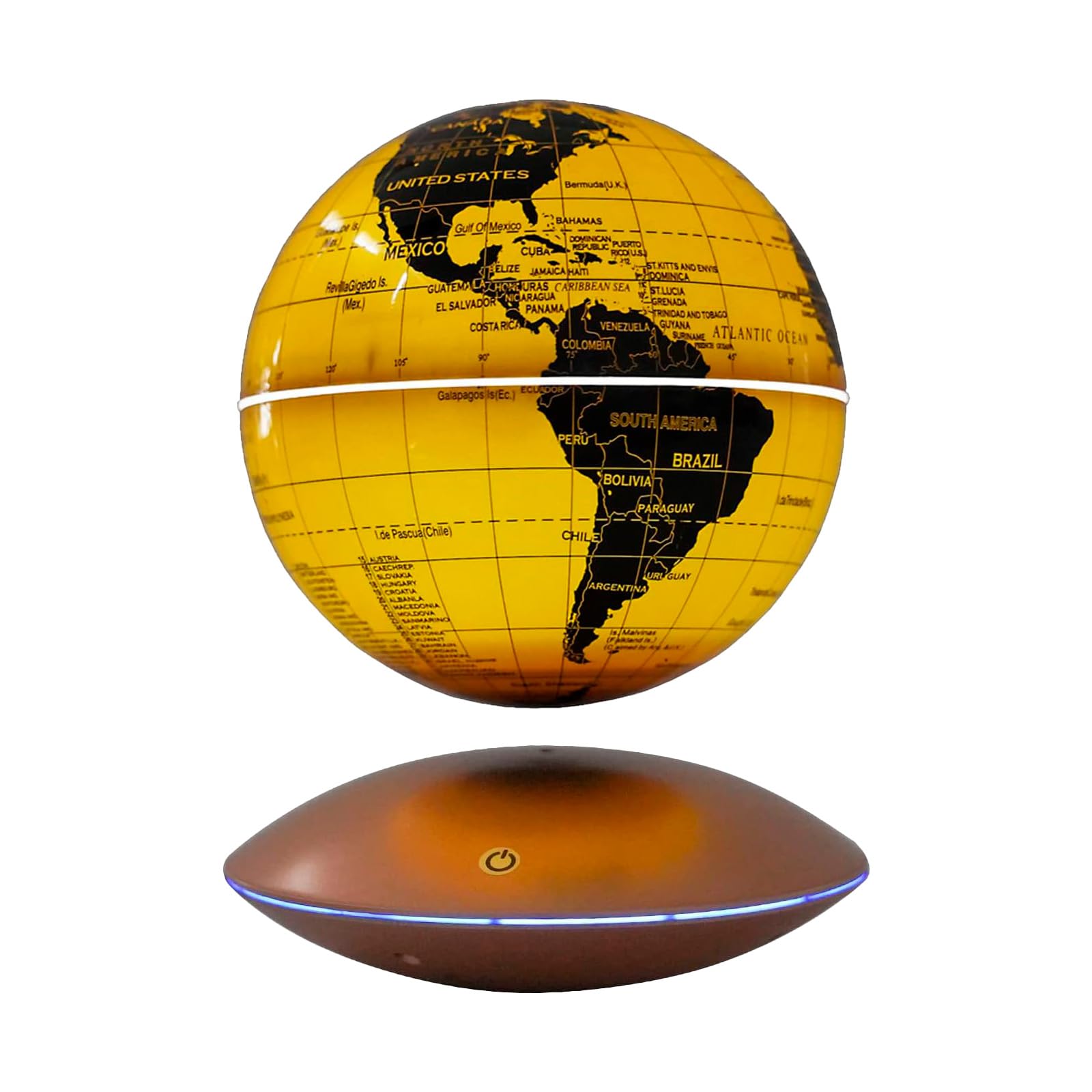 YOLEANSON Magnetic Levitating Globe - 6 Inches, 360° Rotating World Globe with LED Light, Touch Control, and Night Light - Ideal for Adults, Children, Leaders, and Offices (Golden Globe)