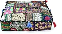 Vista 10 de CRAFT KALA Craft Kala - Funda de puf tradicional con diseño bordado indio, diseño de retazos, estilo otomano, para sala de estar