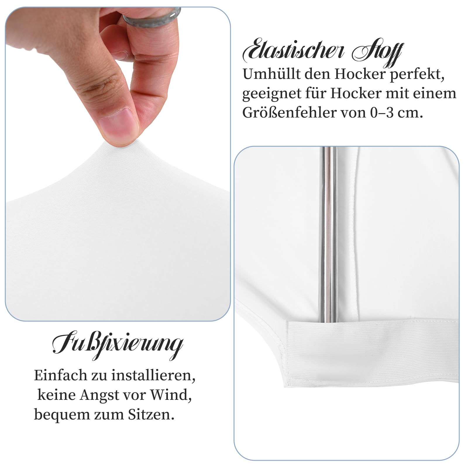 Teruntrue 4 Stück Premium Elastisch Bierhockerbezug, 220 x 25 cm, Unten sind 4 FFußtaschen angebracht, Bierhockerbezug für Bankette im Freien (Weiß)