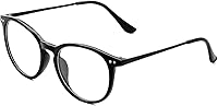Vista 2 de Kursan Lentes falsos de lente transparente sin receta para mujeres y hombres, lentes de marco de plástico redondo retro A1 Negro Brillante