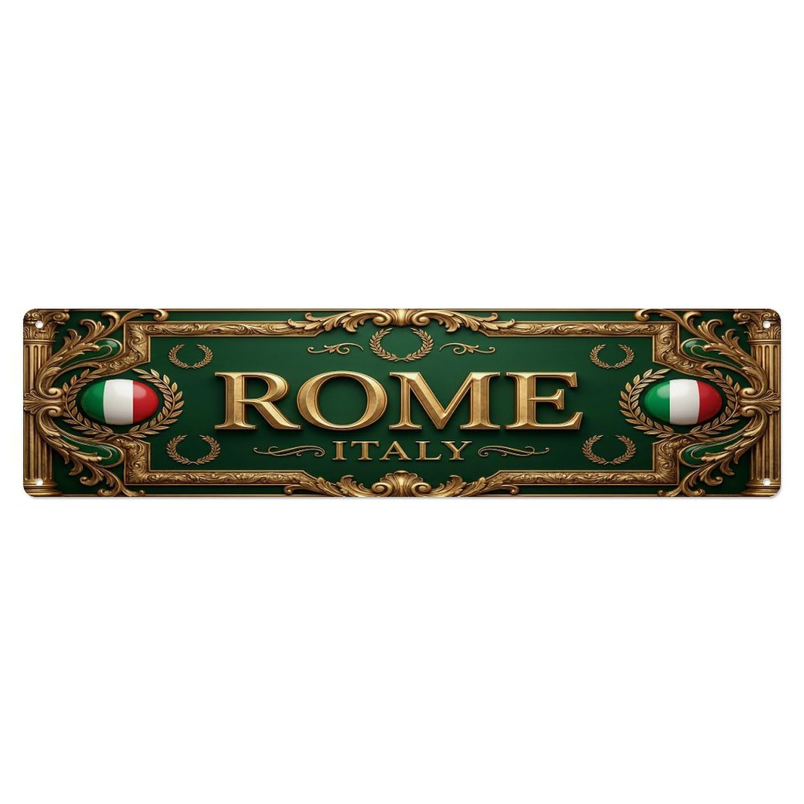Olhnbad 4X16inch(10X40cm) Vintage Rome Italy Flag Pattern Metal Tin Sign