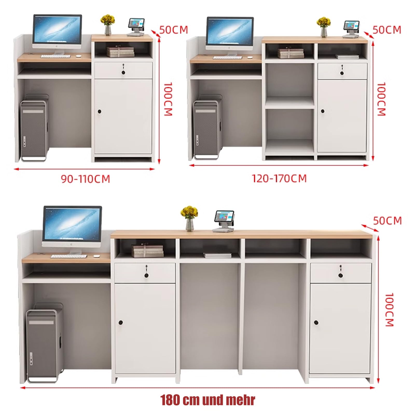 Empfangstheke aus Holz mit Stauraum 80-200 cm Kassentisch für Büro Praxis Friseursalon