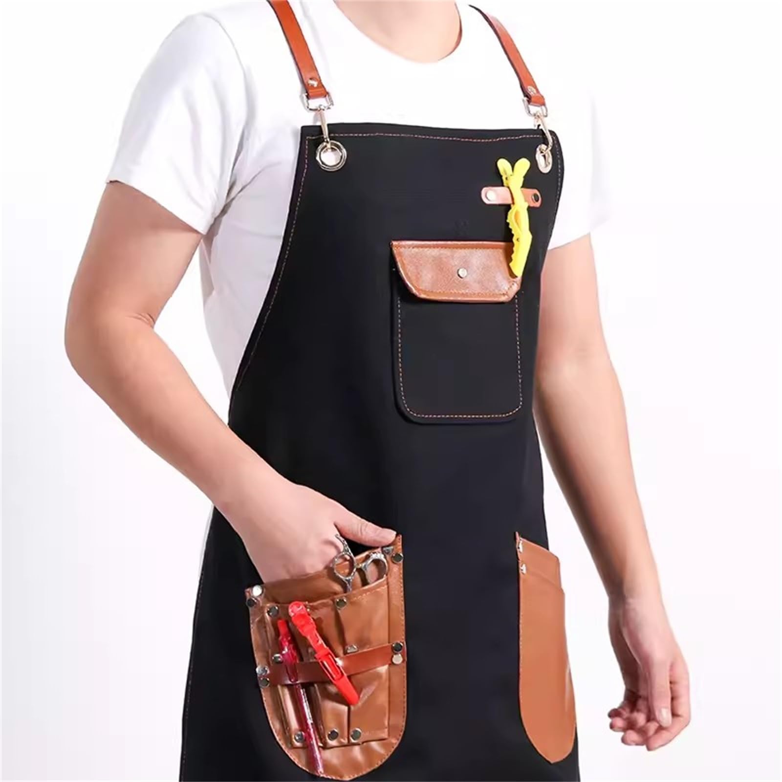 Grembiule for Attrezzi Grembiule for Parrucchiere Barista tè al Latte Fiorista Ristorante Grembiule da Lavoro for Uomo Donna,avvolgimenti di Lavoro(Noir)