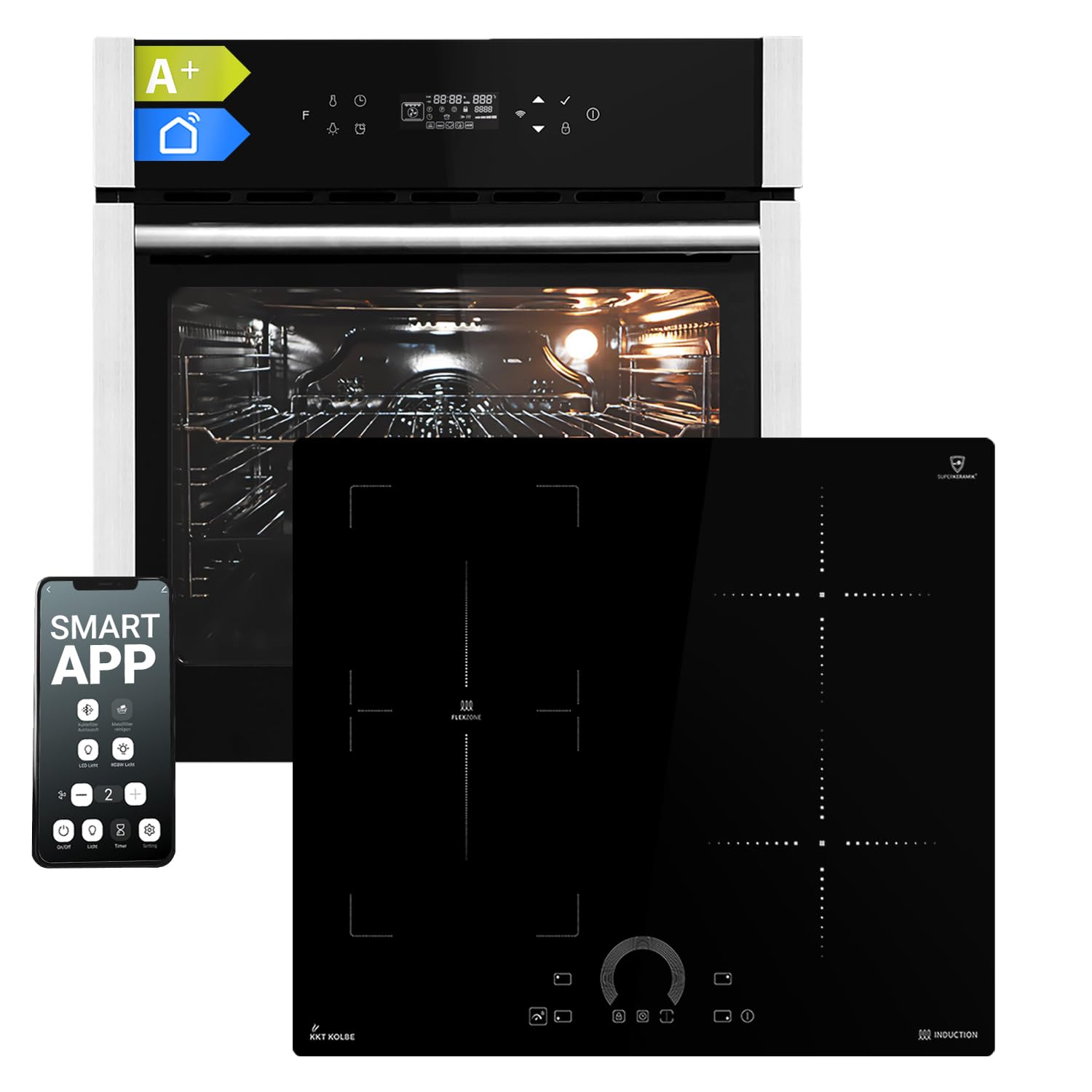 Autarkes Herdset 60cm Einbaubackofen EB8313HC Induktionskochfeld IH85901FZ Pizzafunktion Grill Umluft Heißluft