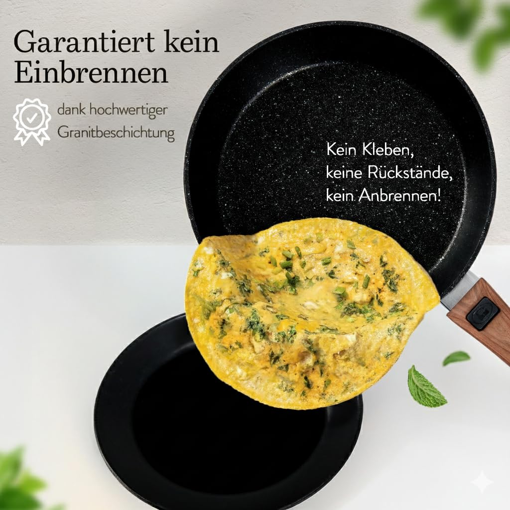 Topfset & Pfannenset Induktion [Antihaft Granit-Beschichtung] - Kochset mit abnehmbaren Griffen [Platzsparend & Backofenfest] - Beschichtete Töpfe und Pfannen Set [Spülmaschinenfest] - Ohne Einbrennen