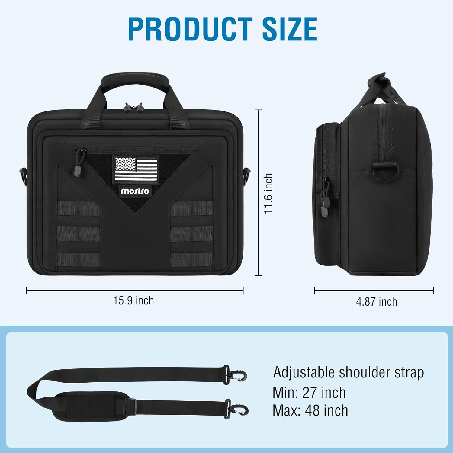 MOSISO 15.6 inch Tactical Laptop Bag for Men, 15-16 inch Tactical Messenger Bag Briefcase Shoulder Bags with Multi-Pockets, Black - Image 4