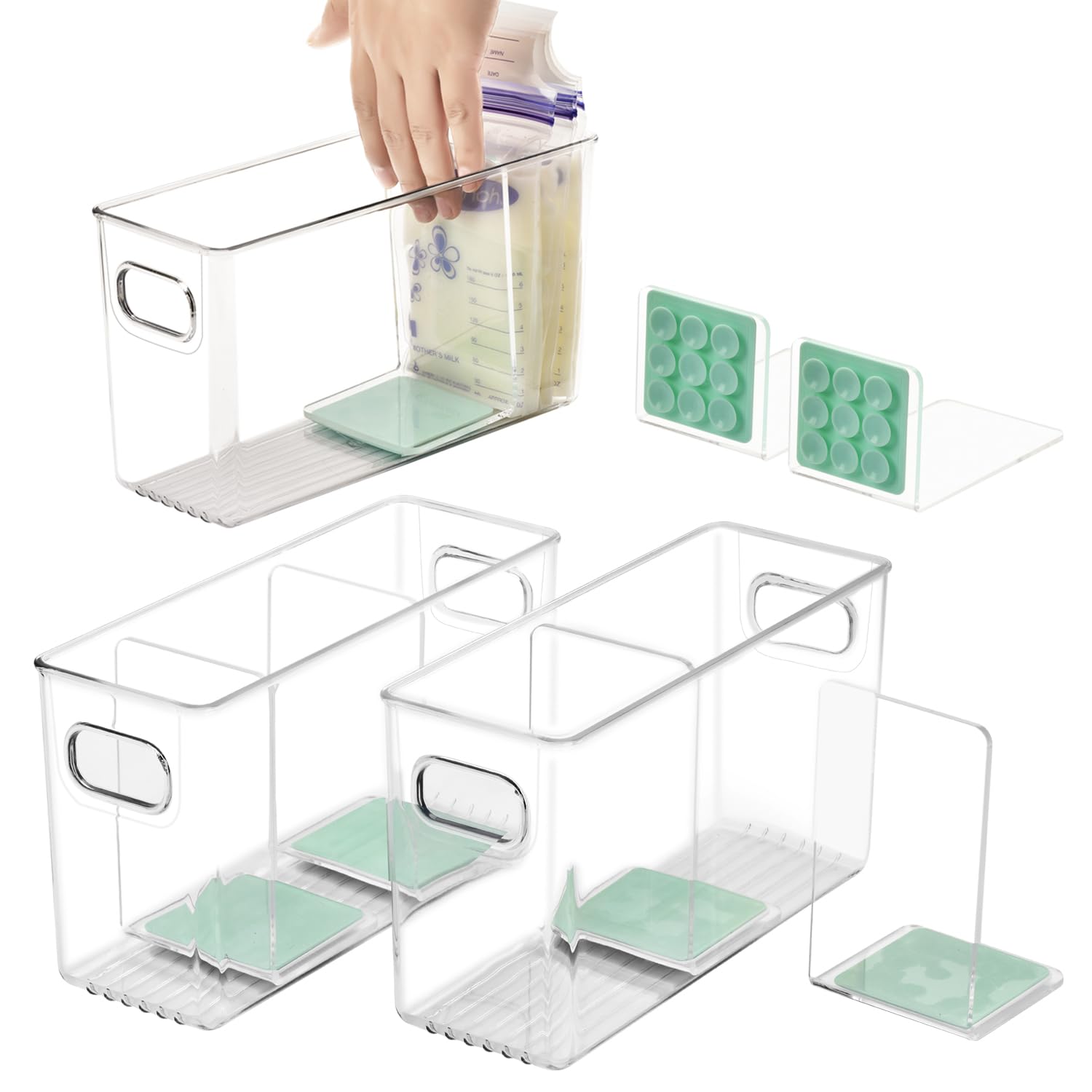 Breastmilk Storage Container with L Shaped Dividers to Flatten Standing Breas...