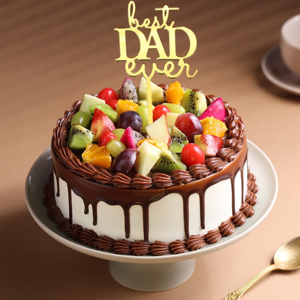 FlowerAura Delicious Fresh 1Kg Best Dad Mix Fruit Medley Chocolate Eggless Cake For Birthday Gift & Fathers Day Cake For Dad | Father | Papa | Father-In-Law | Appa (Same Day Delivery)-image-46