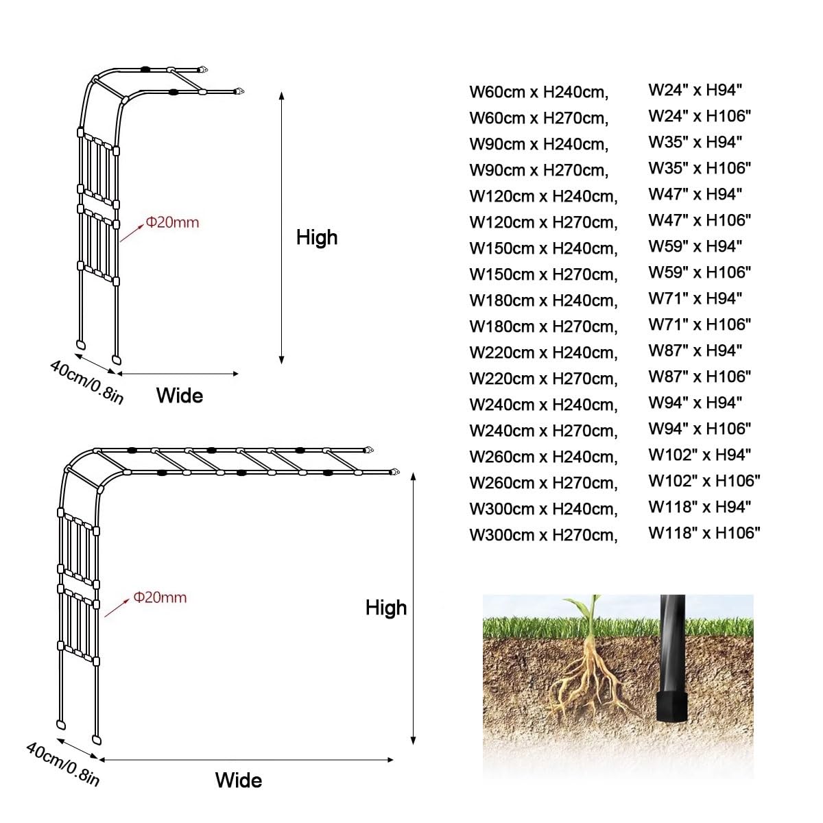 Metalowy łuk ogrodowy do roślin pnących, 240 x 270 cm, pergola zewnętrzna, wsparcie róż, stabilna kratka do winorośli, dekoracyjna altana do ścieżki ogrodowej i podwórka
