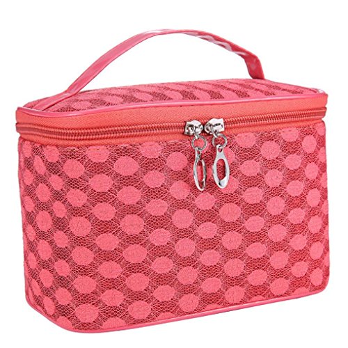 Amiley Women's Quartet Dot Gauze Portable Travel Makeup Cosmetic Waterproof Faux Leather Storage Col - //coolthings.us
