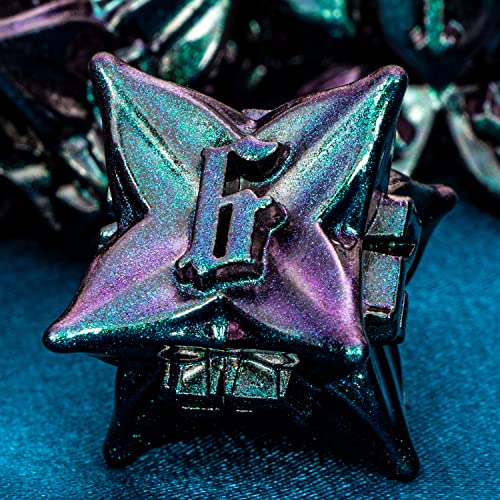 Aruohha Dnd Metal Dice Set Purple Green Dungeons And Dragons Dice With Box, 7Pcs Leaf Design D&D Dice Handmade Polyhedral Dice Rpg D And D Role Playing Games Dice D20 D12 D10 D8 D6 D4 #TOP1