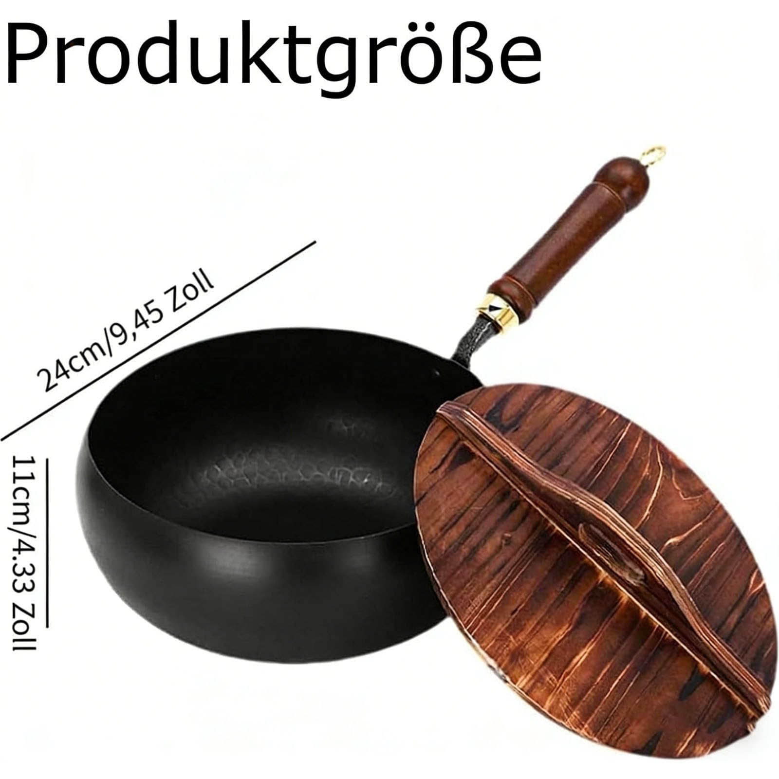 2026 Neu Tsubame Sanjo Pfanne, Japanische Tsubame-Sanjo Meister Pfanne 24/26/28cm, Unbeschichtet, Handgefertigt zum Kochen, Braten Induktionsgeeignet mit Holzgriff Deckel Kochen (Holzdeckel * B, 24cm)