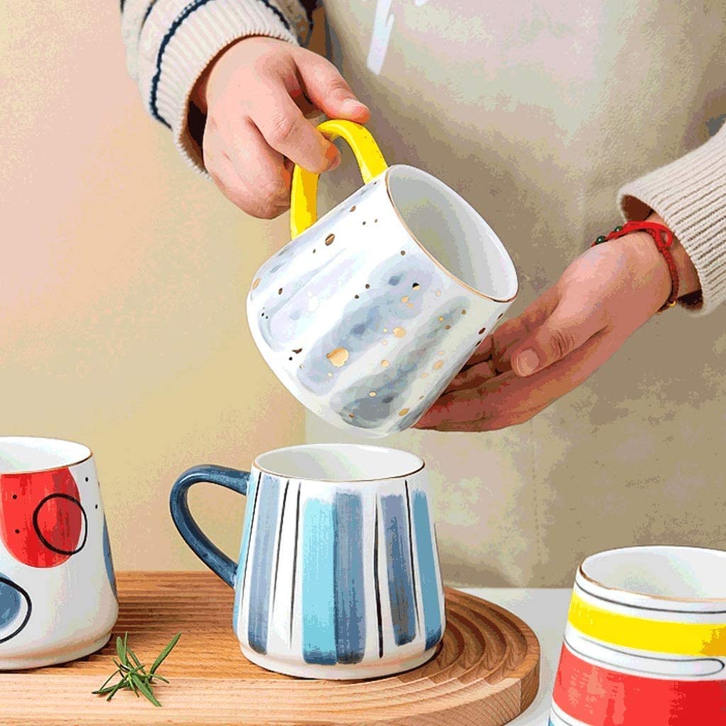 Tasse Kaffeebecher Große Kaffeetasse 19,4 Unzen, Bunte Handbemalte Keramik-Kaffeetasse, Mikrowellengeeigneter Trinkbecher, Multifunktionaler Trinkbecher Teetasse Kaffeetassen (Color : B)