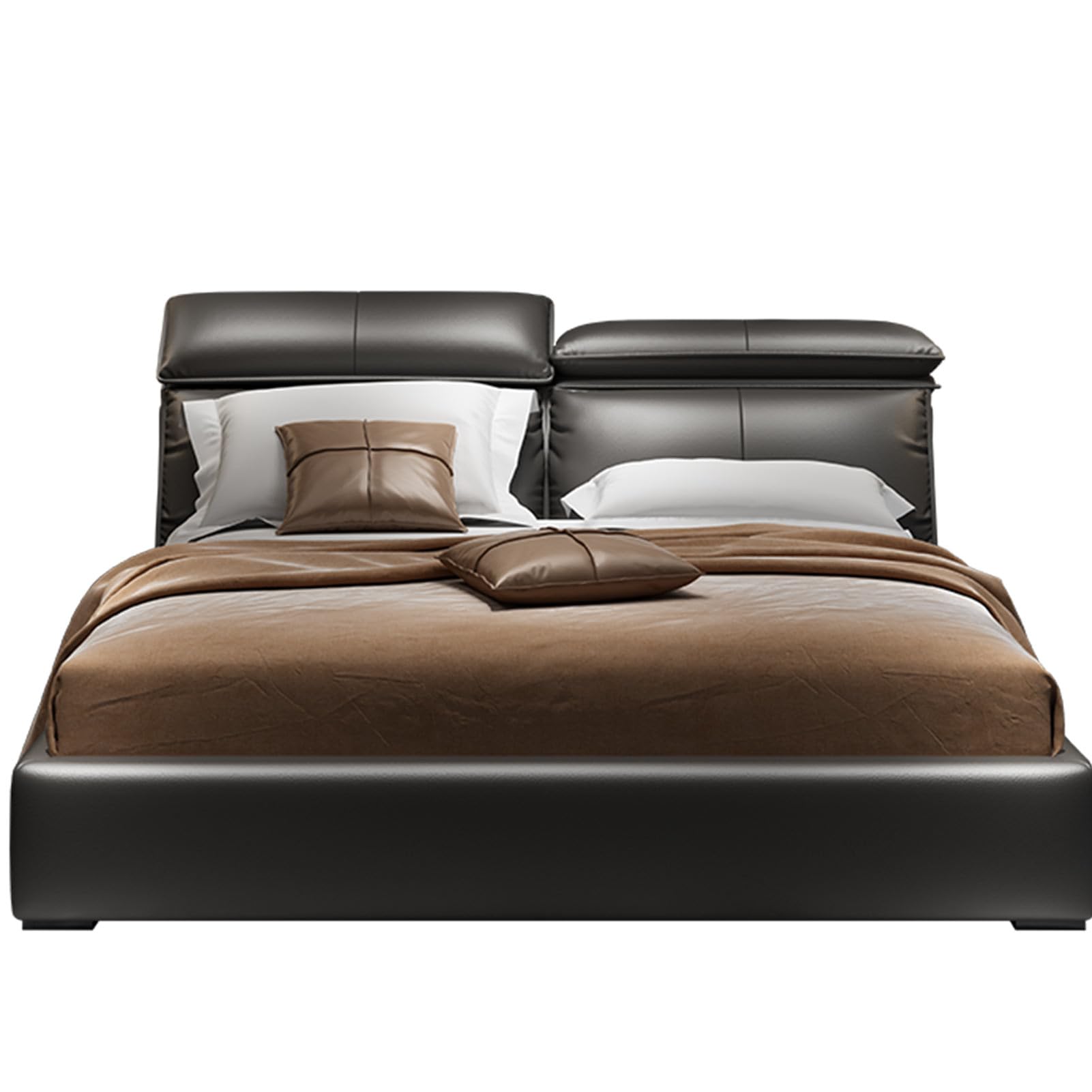 OUDINI Modern King Size Upholstered Platform Bed Frame Leather Bed Frame Queen Strong Wood Slats Support No Box