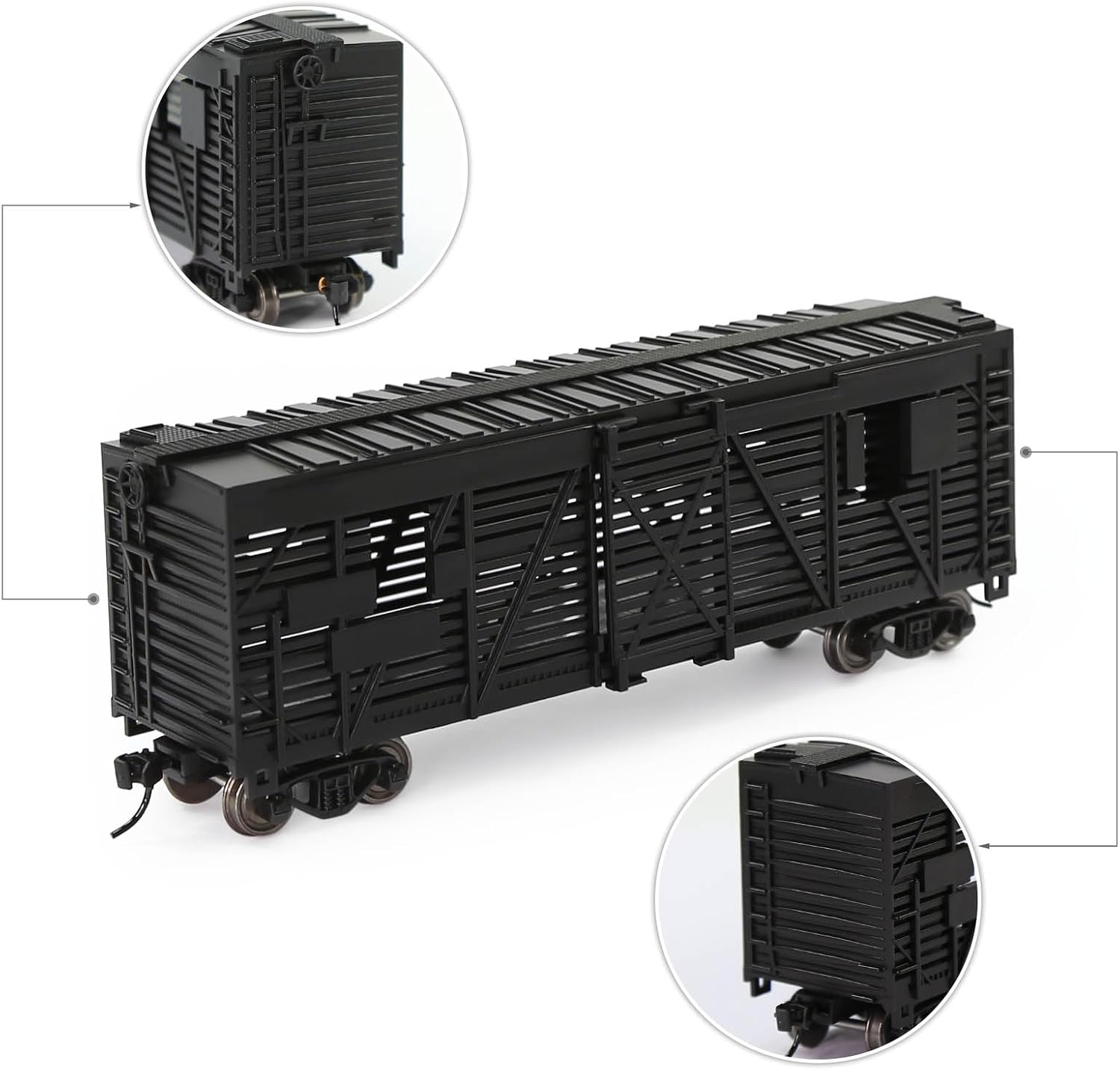 C8767 1 Piece 1:87 HO Scale 40' Stock Car Cattle Wagon Painted Model Railway (Black)