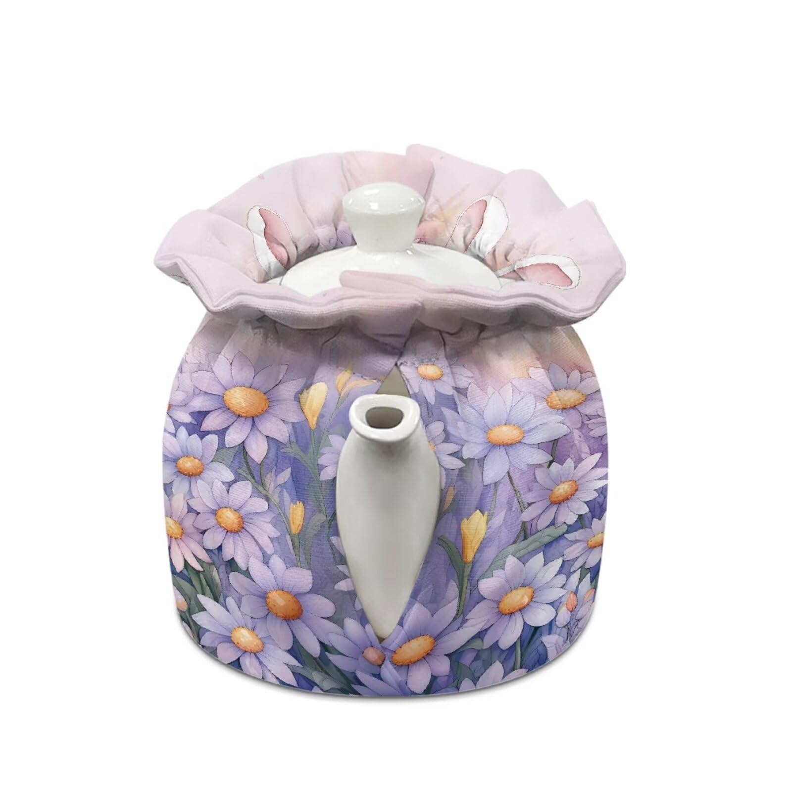 doginthehole Tea Cozy Vintage Floral Teapot Dust Cover Tea Cozies Rabbit Print Tea Cosy for Teapot Insulated Kettle Cover Dust Covers Breakfast Pot Cover Easter Home Kitchen Decorative
