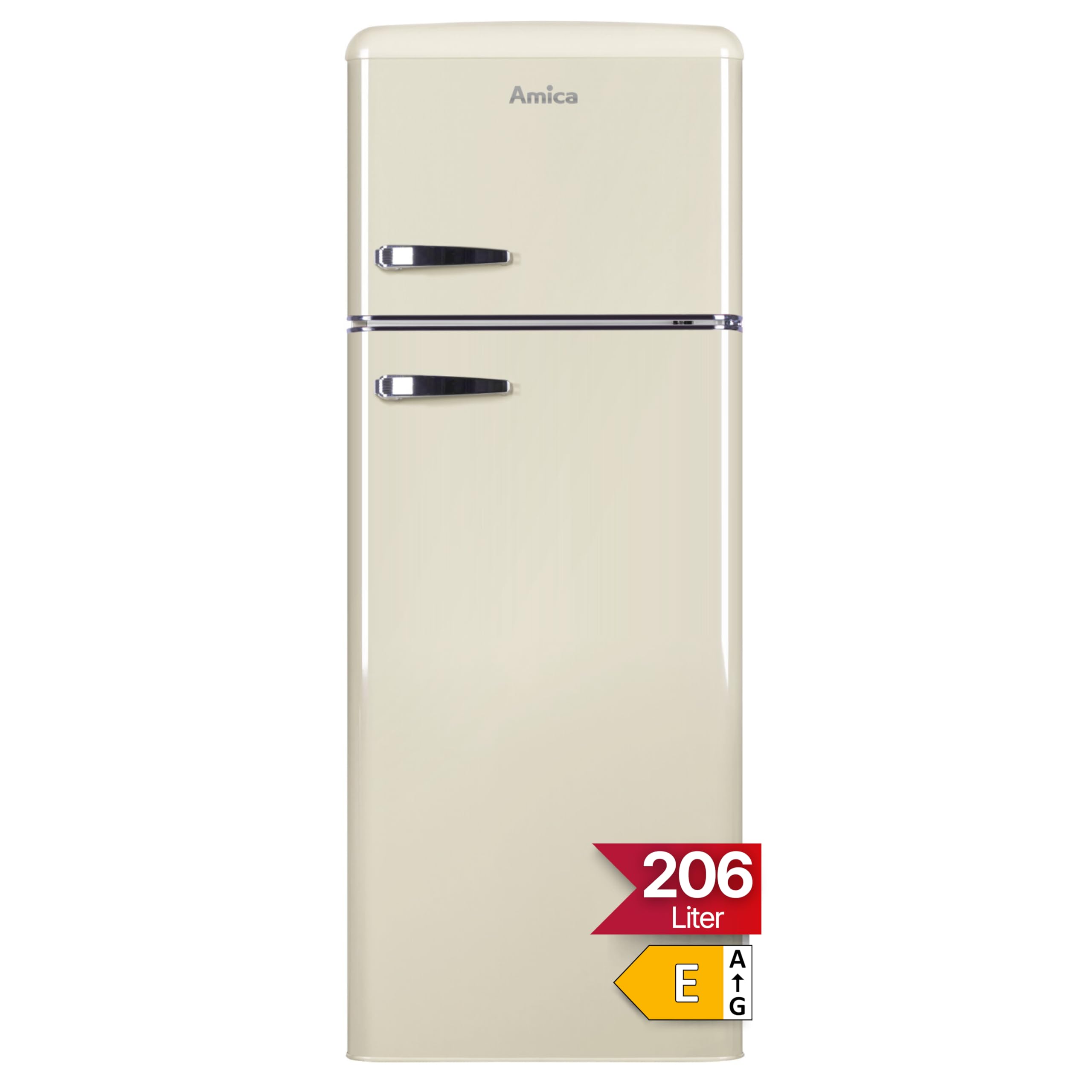 Amica KGC 15635 B Retro Kühl-/Gefrierkombination / Coffee Cream (Beige) / 144cm (H) x 55cm (B) x 62cm (T) / Retro-Design / Kühlschrank mit Gefrierfach
