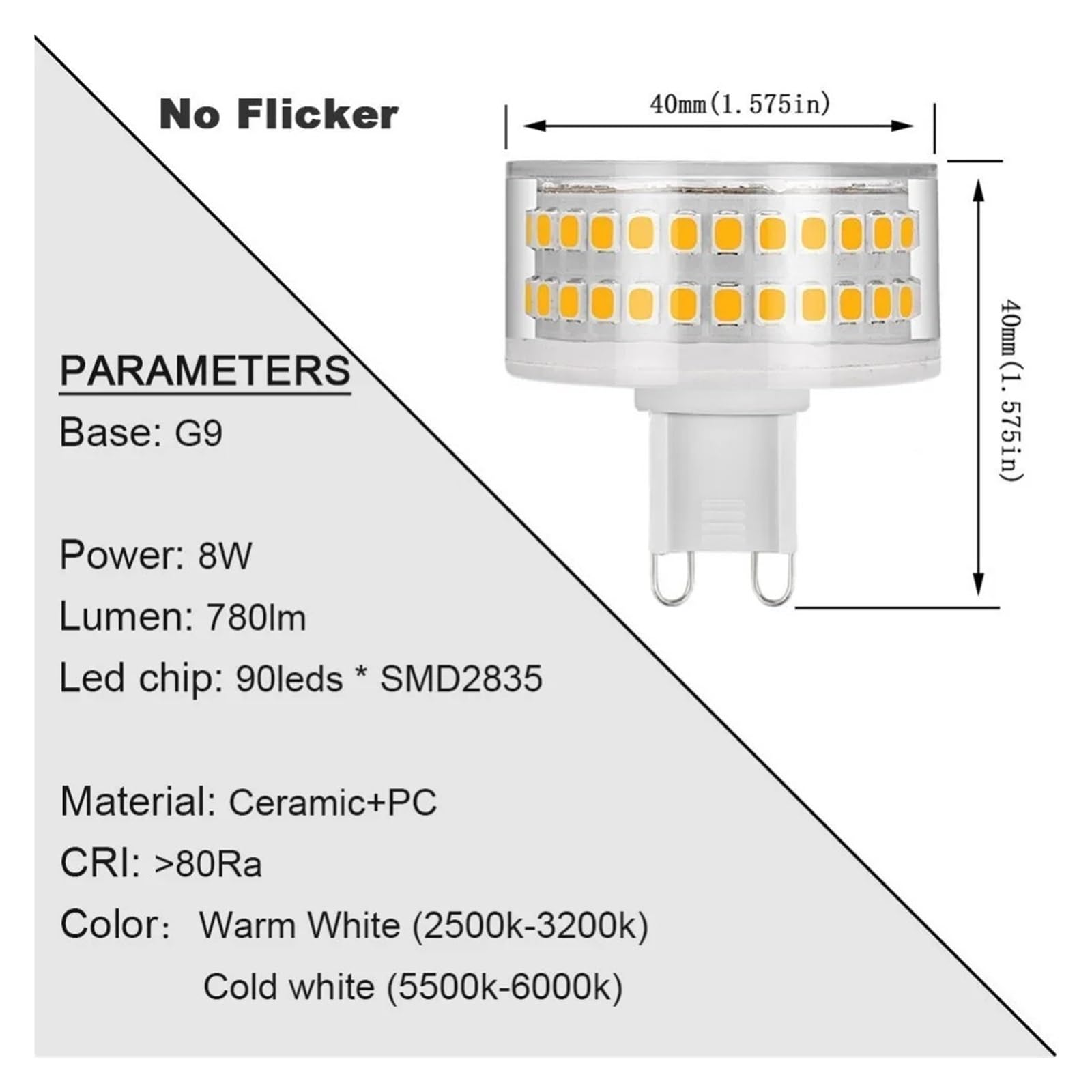 ŻARÓWKA LED Możliwość Ściemniania G9 8W 90LEDS SMD2835 Lampa Bez Migotania 780LM Żyrandol Wymień Oświetlenie Halogenowe 80W Niskie ZużYcie Energii(Warm white,No)