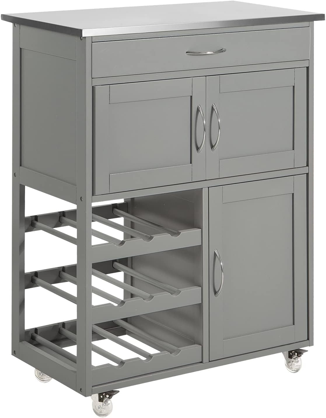 Chariot De Service Avec Plan De Travail Extensible, Chariot De Cuisine Sur Roulettes Meuble De Cuisine Avec 2 Portes Coulissantes Et 3 Tiroirs 97674281