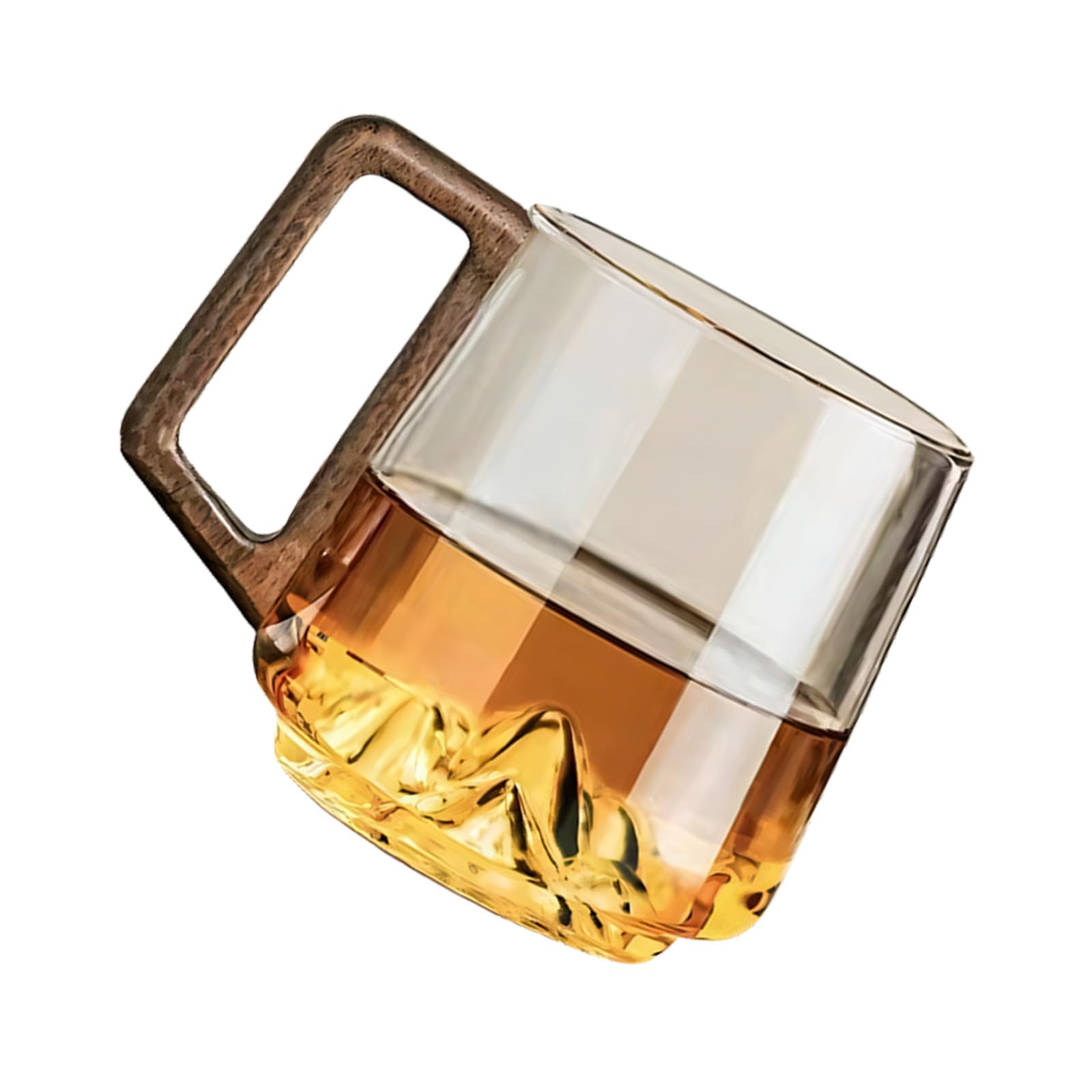 Kalttoy Unique 15Oz Glass Mugs Showcasing Miniature Mountain Landscape and Warm Walnuts Wood Accent Dishwasher Safe Glass Cup Dishwasher Safe Cup