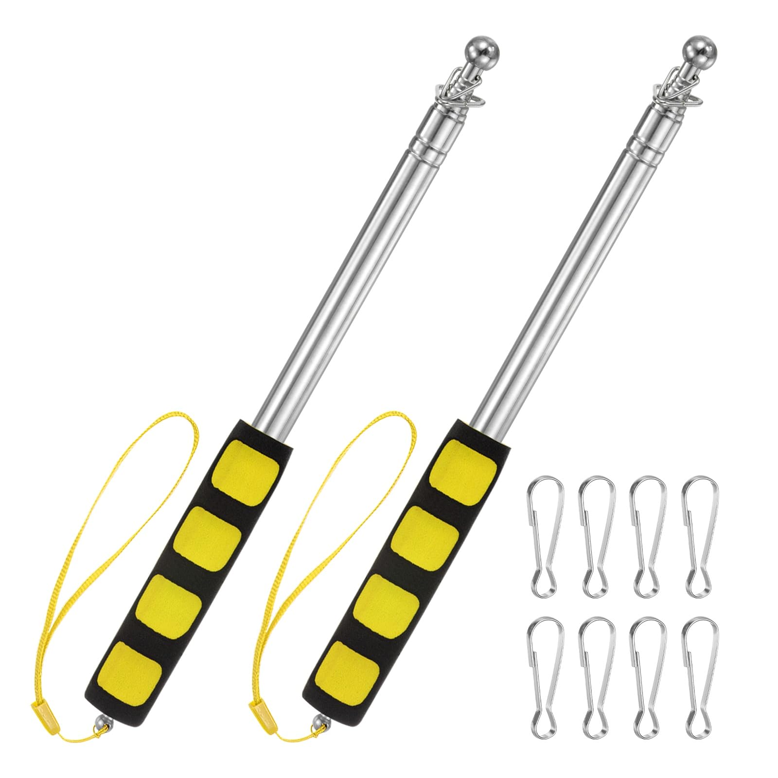 M METERXITY 2-Pack Telescopic Handheld Flagpoles, 5.2ft/1.6m Stainless Steel Handheld Portable Extendable Flagpole with Anti-Slip Grip for Guide/Teachers/Festival, Guide Flag Pole [Yellow]