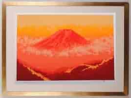絵画　邦清銘　アクリル画6号　赤富士　壮大風景　P171 絵画邦清銘アクリル画6号赤富士壮大風景P171