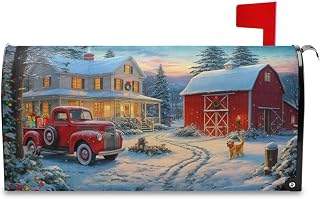 Magnetic Mailbox Covers - Oil Painting Christmas Scene Standard Size 18x21 Inches for Garden Yard Outdoor - Easy to Install Mailbox Wraps for Post Letter Box