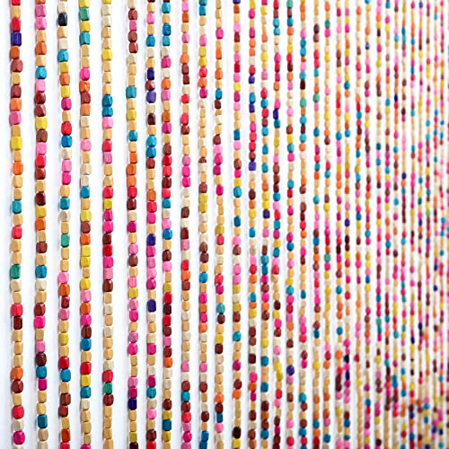 36 inches x 79 inches (Rainbow) FlavorThings 41 Strands Rainbow Colorful Hippie Boho Bohemian Natural Wooden Door Beaded Curtain Doorway Beads Bamboo Beads