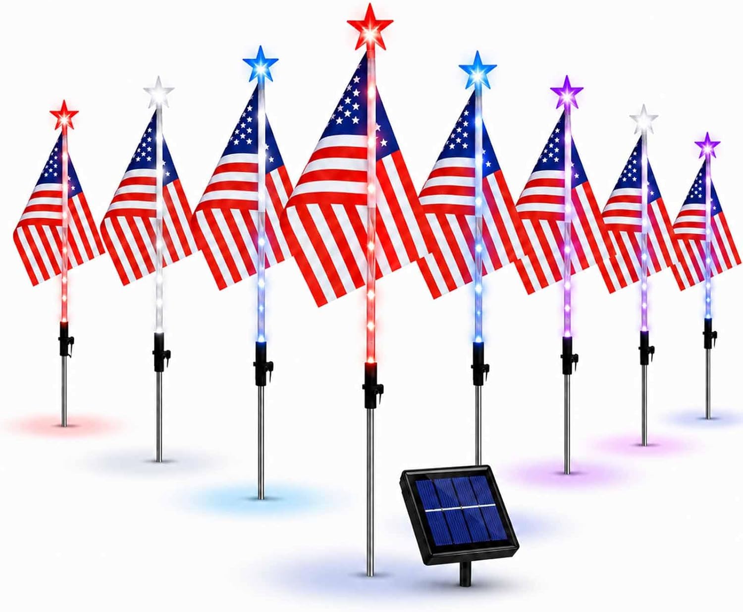 8 Solar American Flag Pathway Lights – Red, White & Blue Yard Glow for 250th Independence Celebration US, IP65 Waterproof,Multiple Lighting Effect ffor Yard, Garden, Driveway, Pathway (8pcs)