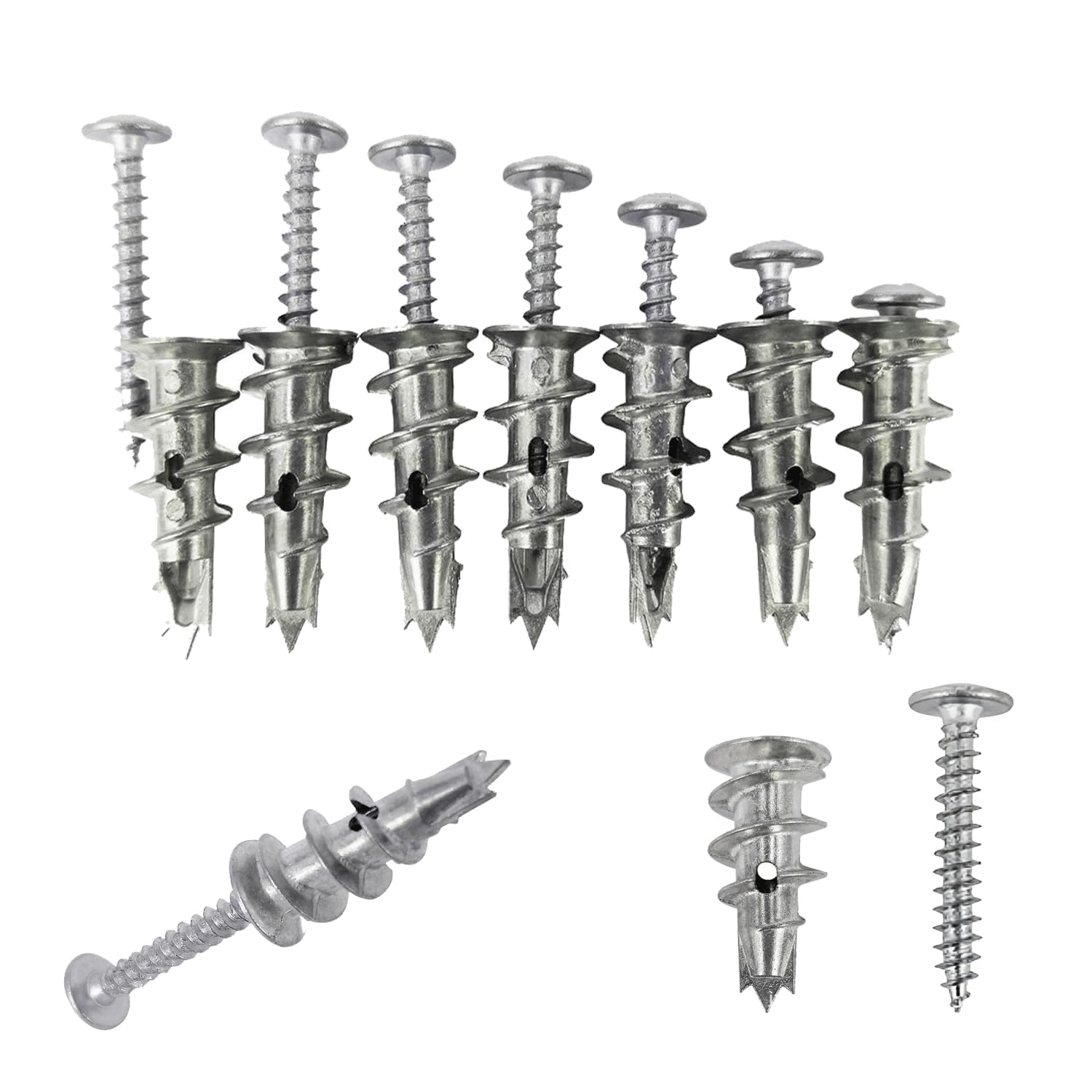 80Pcs Plasterboard Fixings Heavy Duty, Metal Wall Plugs and Screws, Self Drill Drywall Fixings Set, Cavity Raw Plugs, Dry Wall Anchor for Plaster Boards, Composite Boards, Wooden Boards (80)