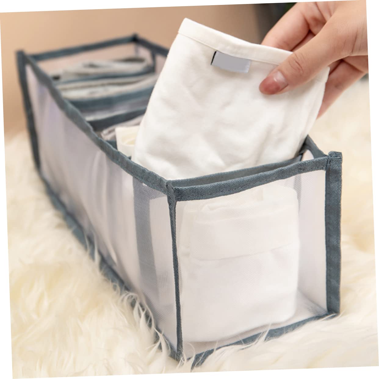 PRETYZOOM 1Pc Storage Case Multi Purpose Organizer with Compartments Washable Design for Socks and Underwear Portable and Lightweight for and Grey