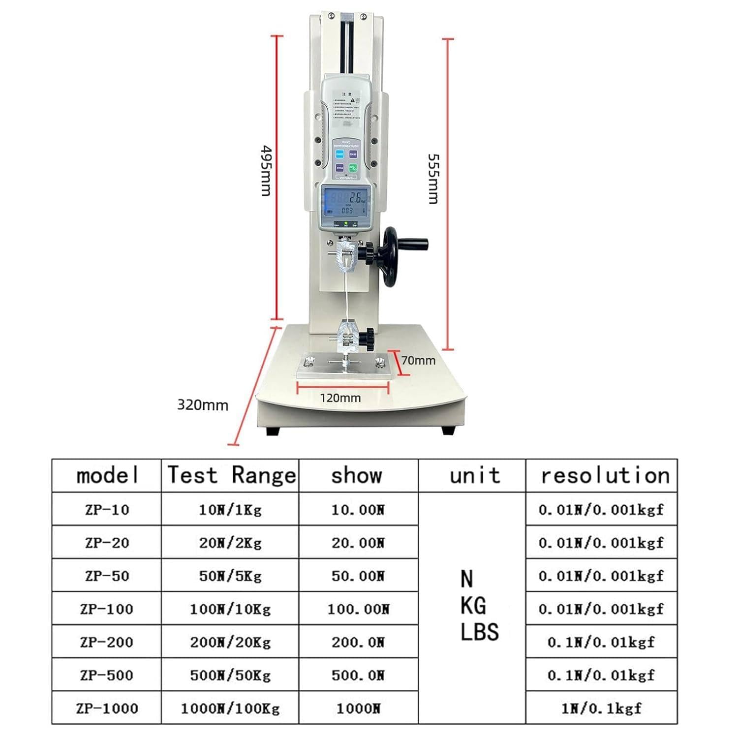 Macchina per prove di trazione, tester digitale con corsa da 300 mm, include 2 morsetti e 5 sonde per tessile, sport e ricerca scientifica, 30N-3KG