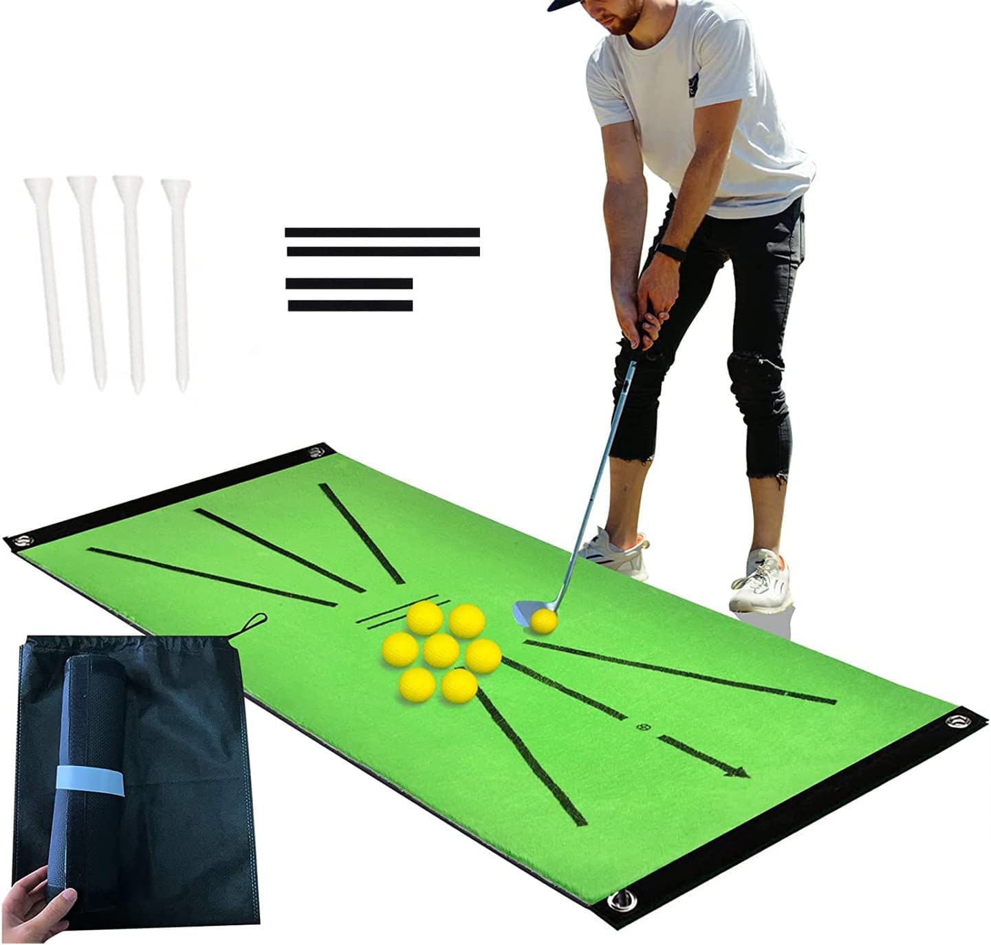 Golf Swing Mat, Golf Trainer Mat, Golf Training Mat with 7 Golf Balls