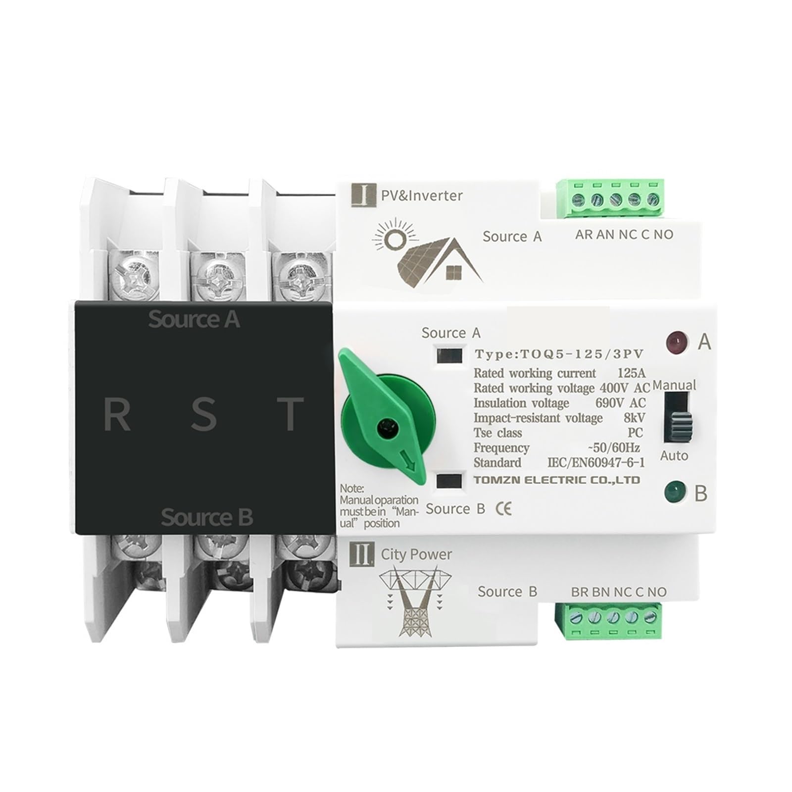 1 pz 2P 3P 4P Din Rail ATS for fotovoltaico e inverter Interruttori selettori di trasferimento automatico a doppia alimentazione Interruttore automatico ininterrotto(3P,100A)