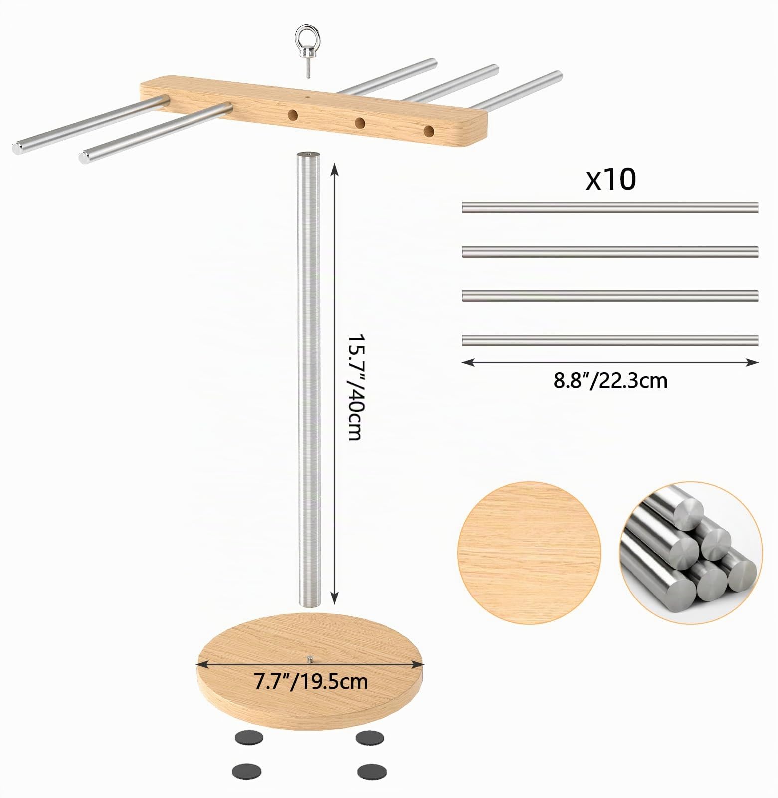 STWWO Séchoir à Pates Fraiches Séchoir à Spaghetti avec 10 Bras Amovibles INOX 304 Support de Séchage de Nouilles pour Ustensiles Cuisine Pâtes Faits Maison - Jusqu'à 2 Kg de Pâtes Fraiches, WSA007