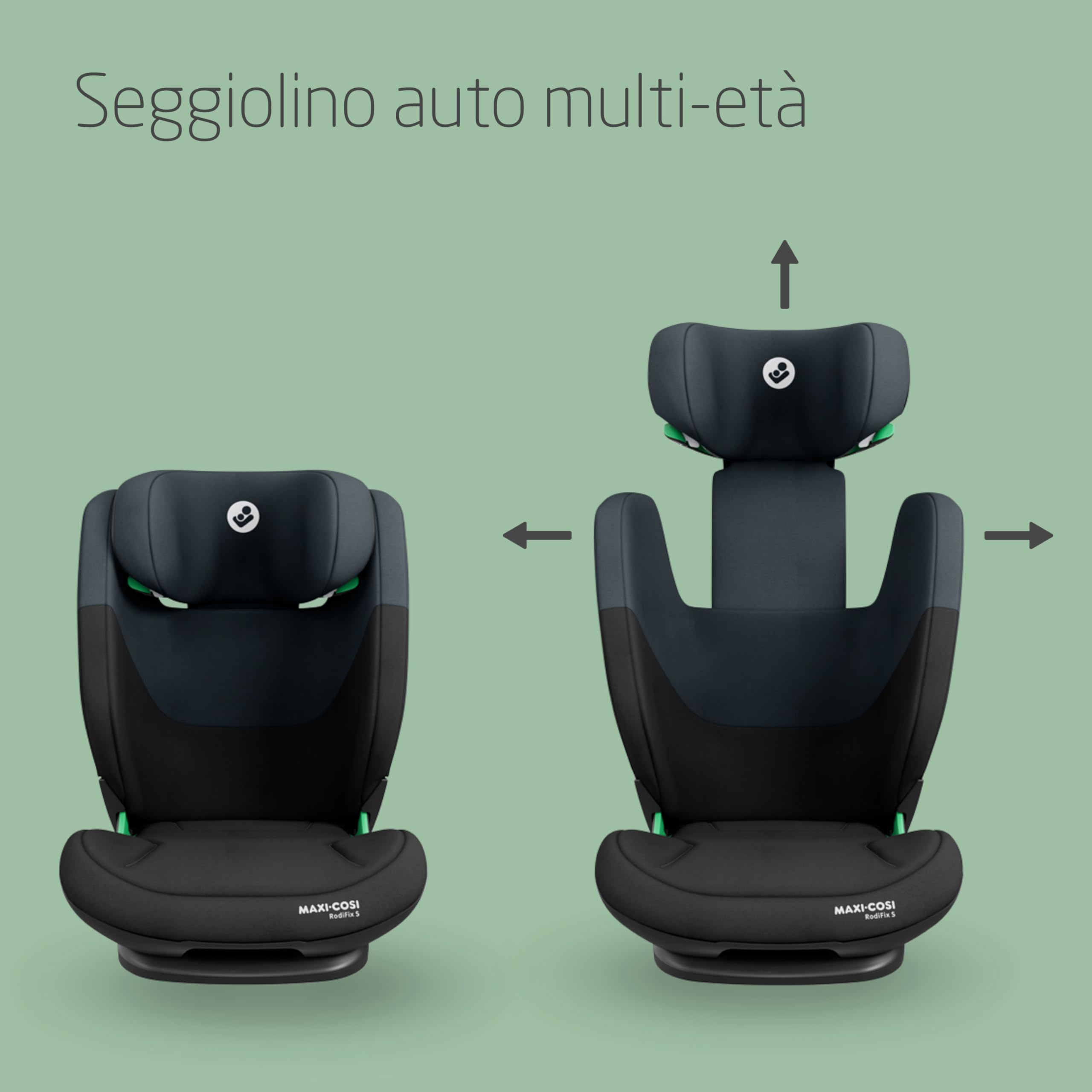 Maxi-Cosi RodiFix S i-Size, Seggiolino Auto ISOFIX Reclinabile in 3 Posizioni, 3,5-12 Anni (100-150 cm), Regolabile in Altezza/Larghezza, Protection G-CELL, Tecnologia AirProtect, Tonal Black