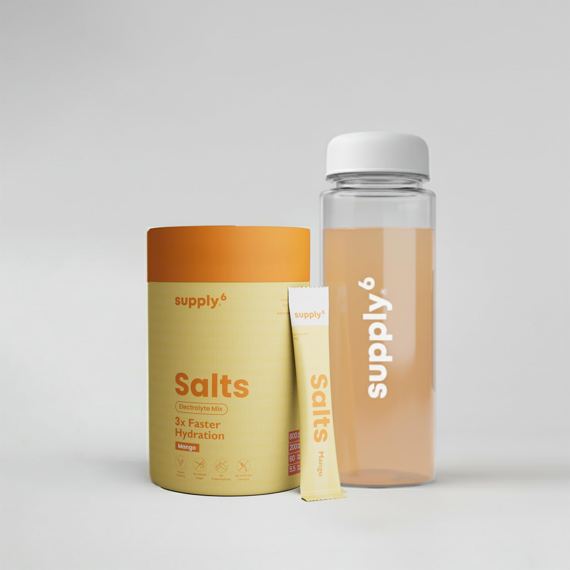 Supply6 Salts | Electrolyte Mix | Zero Added Sugar | Sodium, Potassium, Magnesium, Zinc & Fiber | Keto Friendly, Vegan Friendly, No Preservatives (18 Servings, Mango with Shaker)-image-20
