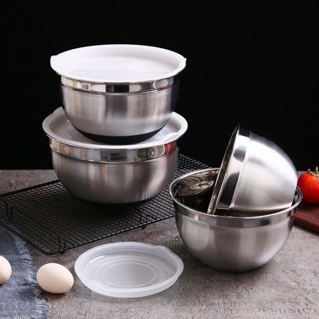 Salatschüssel, mit rutschfeste Silikonböden multifunktional als Rührschüssel Salatschüssel Servierschüssel, stapelbar Müslischale aus Edelstahl(Size:22cm,Color:Silber)